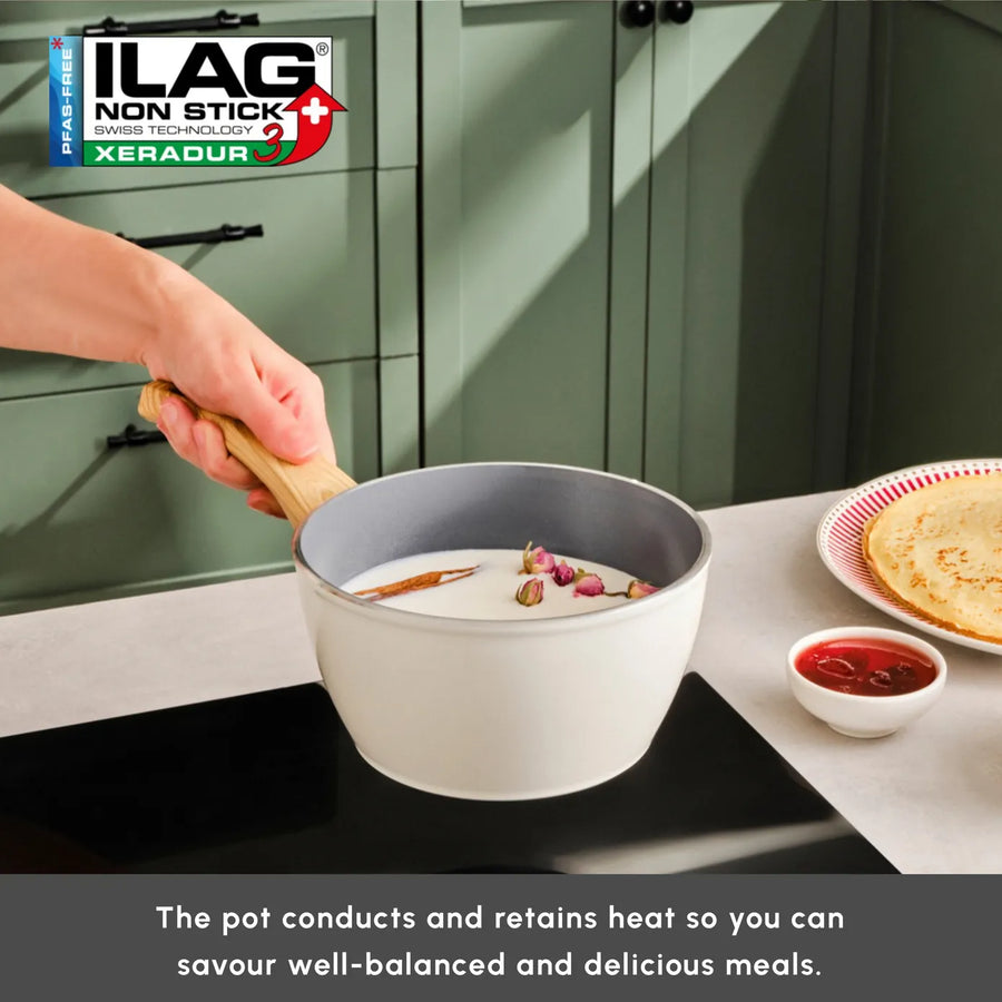 Karaca Swiss Crystal Non-Stick Induction Saucepan, 18cm, Creamy