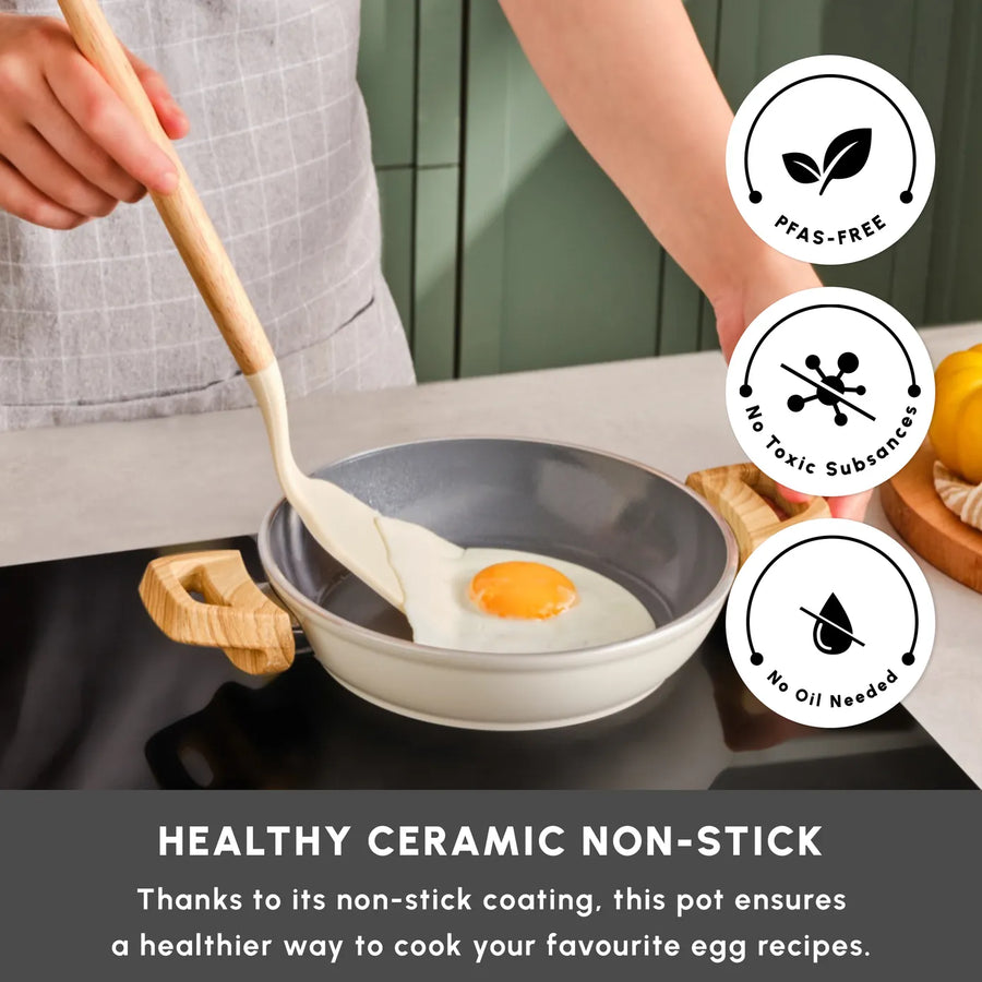 Karaca Swiss Crystal Non-Stick Induction Shallow Pan, 20cm, Creamy
