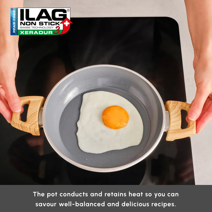 Karaca Swiss Crystal Non-Stick Induction Shallow Pan, 20cm, Creamy