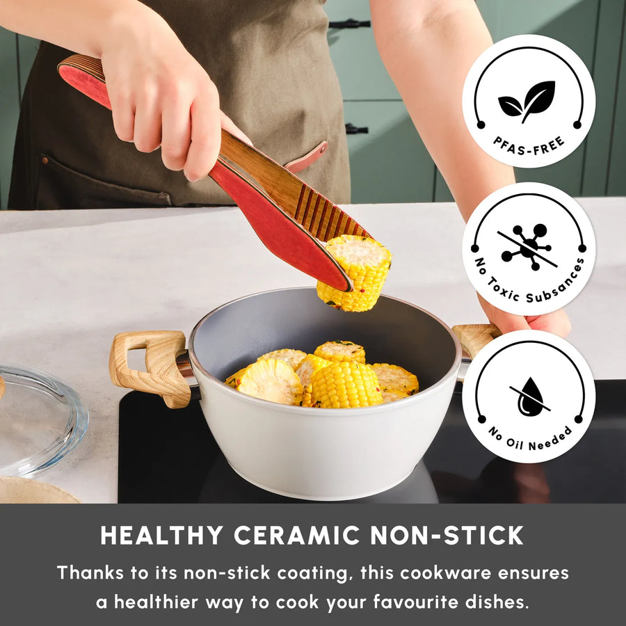 Karaca Swiss Crystal Non-Stick Induction Stockpot with Lid, 20cm, Creamy