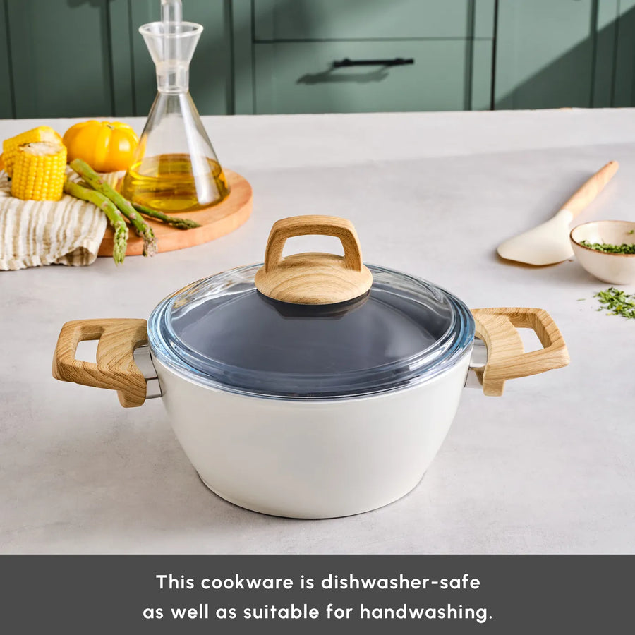 Karaca Swiss Crystal Non-Stick Induction Stockpot with Lid, 20cm, Creamy
