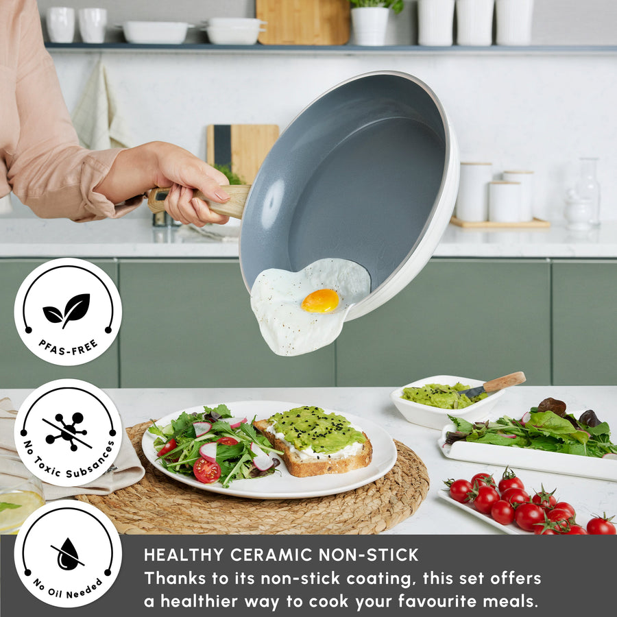Karaca Swiss Crystal Non-Stick Induction Frying Pan, 30cm, Creamy